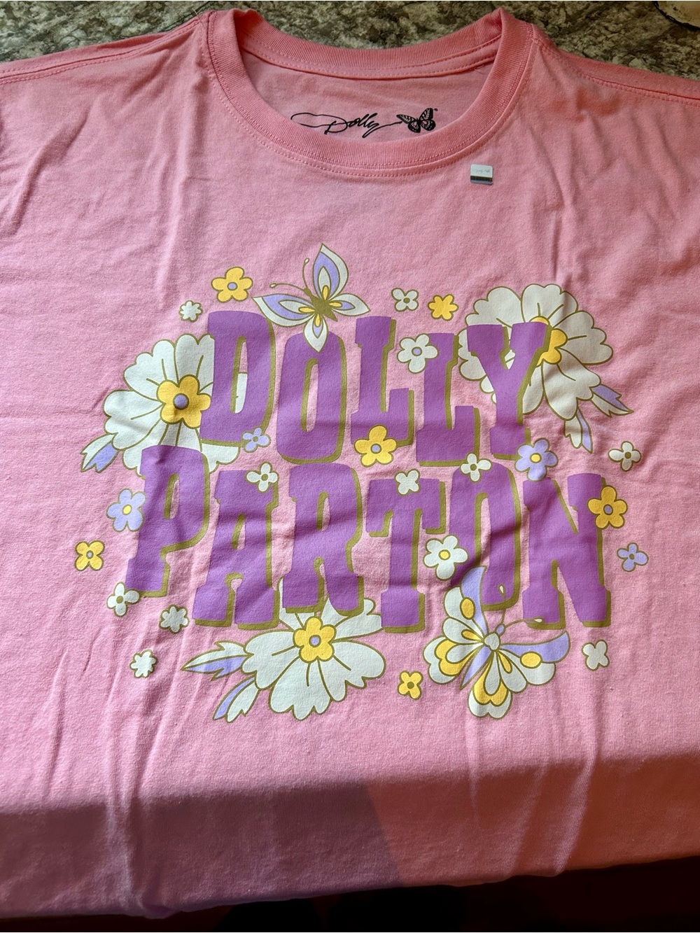 MAD Engine Pink Tee with Purple Logo and White & Yellow Floral Design